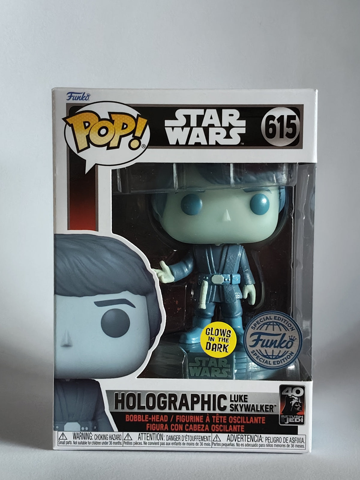Funko Pop! Star Wars: Return of the Jedi 40th – Holographic Luke Skywalker (Glow in the Dark) #615 Special Edition (Near Mint)