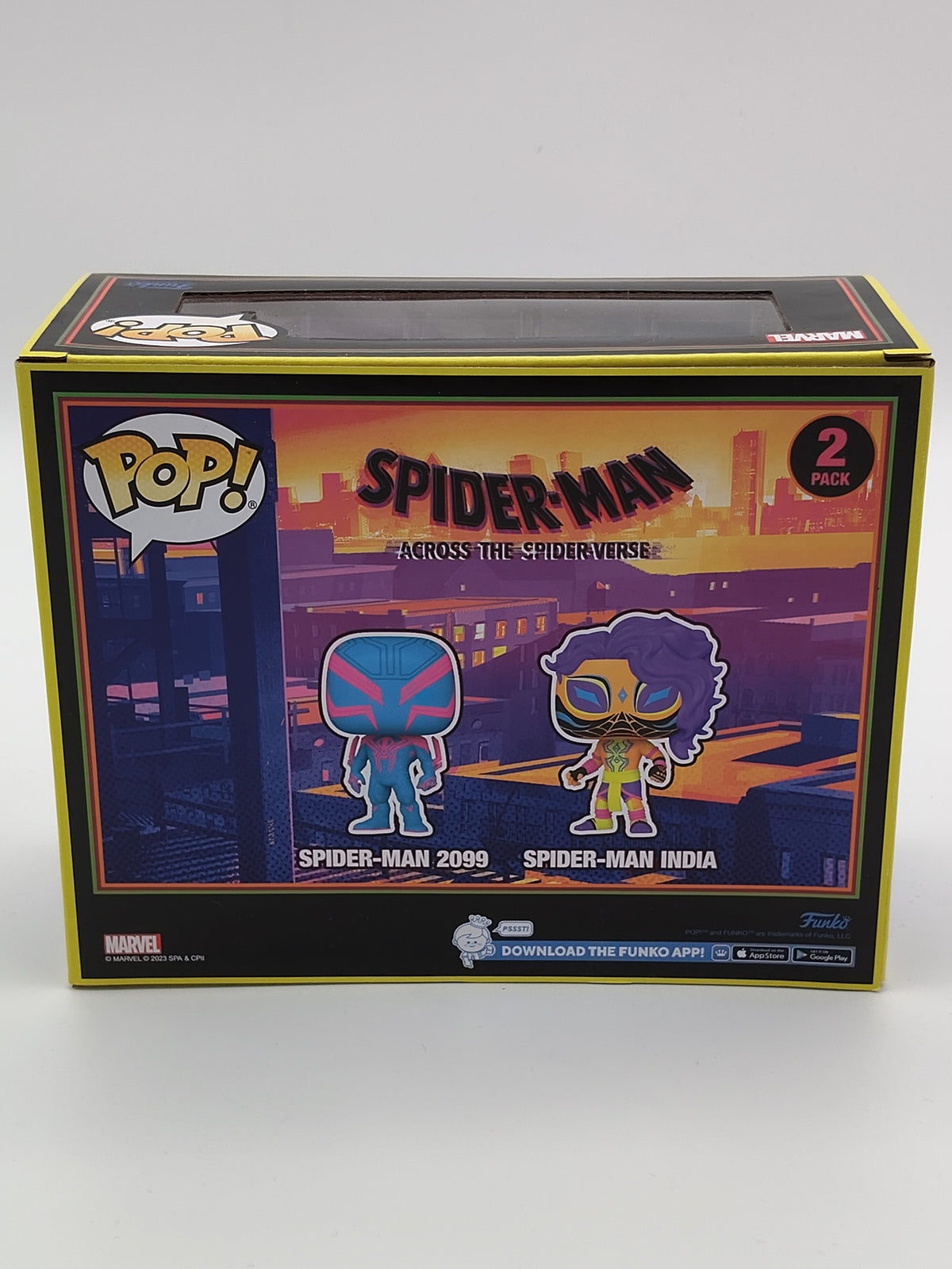 Funko Pop! Marvel: Across the Spider-Verse – Spider-Man 2099 & Spider-Man India (Black Light) 2-Pack